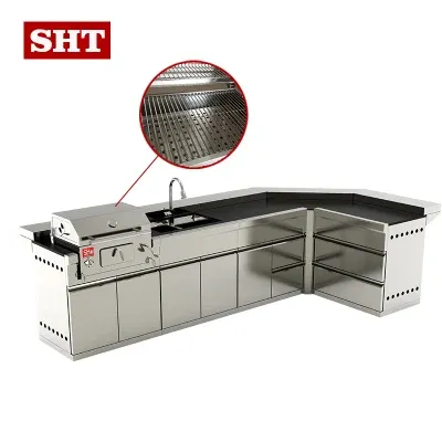 Outdoor Steak Barbecue L Shape Island Outside Kitchen Grill with Bar