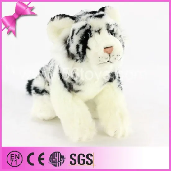 Lovely soft plush white tiger toy with stripes for sale