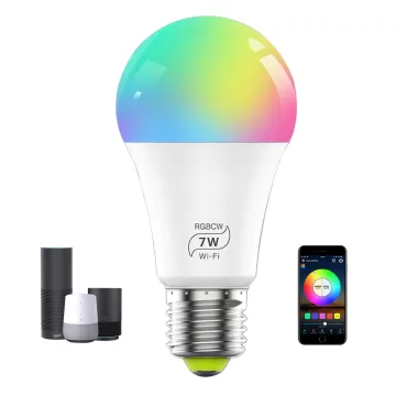 7W E27 LED Smart Light Bulb - Multicolor, Dimmable, WiFi, Compatible with Alexa & Google Home