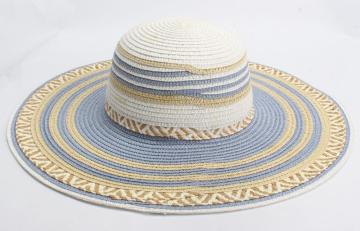 Multicolor wide brim paper straw beach hat