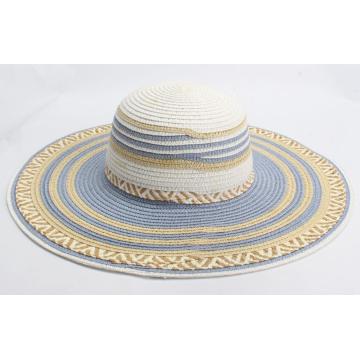 Multicolor wide brim paper straw beach hat