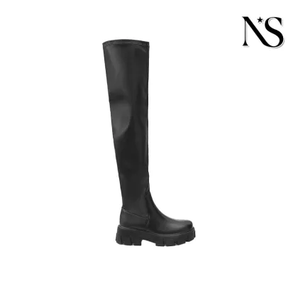 GlossyLeg-Lengthening Over-the-Knee Boots Black Style
