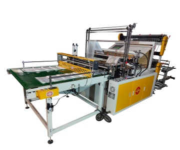 high speed double layer 4 line cold cutting shopping market t shirt flat bag making machine