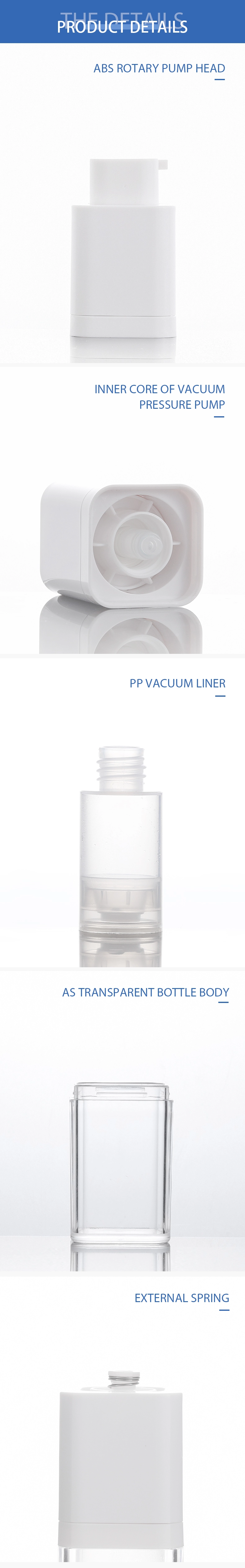50ml transparent plastic airless pump bottle 15ml 30ml PP material lotion bottle 