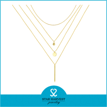 New Design Four Multi Strand Long Sterling Silver Gold Plated Necklace