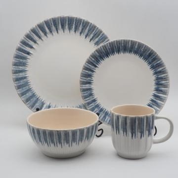 Luxe reactief glazuur blauw keramisch steengoed servies diner set servies set