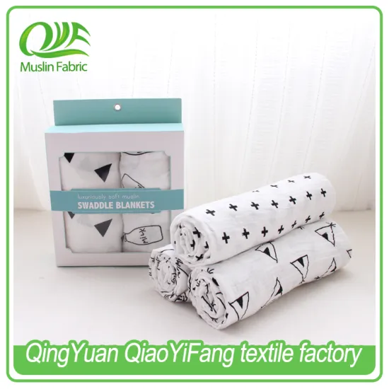 Wholesales, black and white printed Baby Muslin swaddling blanket, 100% cotton
