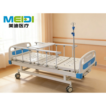 Medical Punching Double Crank Hospital Bed, 6-gear Safety Guardrail, Double-sided 4-corner Brakes, Injection Molded Headboard