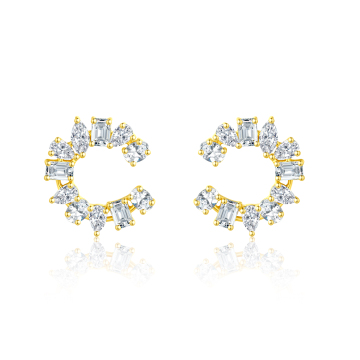 9k, 10k, and 14k Gold Huggie Earrings with Lab-Diamond Studs: Stylish Fashion Jewelry for Women