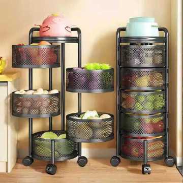 360 Degree Metal Storage Rack with Caster Wheels for Fruits and Vegetables