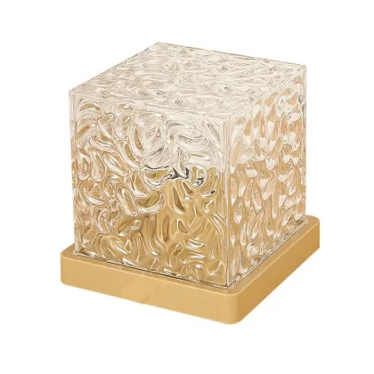 3D Rotating Crystal Aurora Lamp with Blue Dynamic Water Ripple Cube Night Light