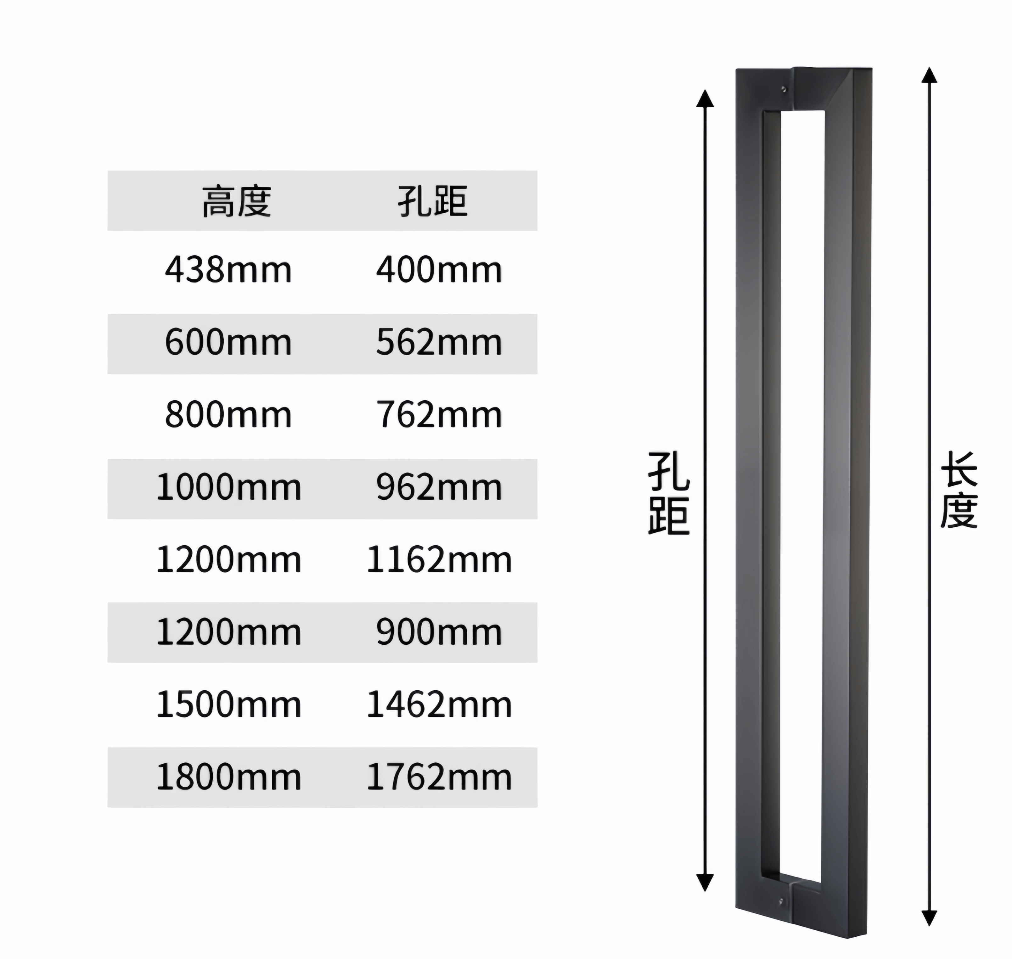 Technical drawing for ALS002 rectangular door handle dimensions