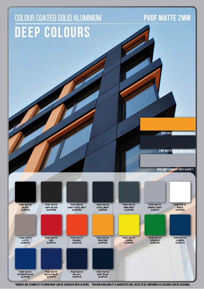 Colour Coated Solid Aluminium - PVDF Matte 2mm 4 Colour Coated Solid Aluminium - PVDF Matte 2mm 4
