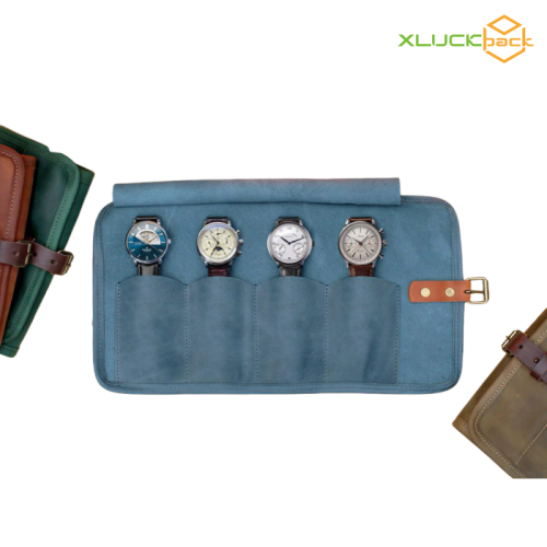 Handmade travel portable leather watch roll pouch bag