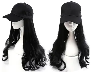 Human Hair Long Wave Hair Extension With Hat , Attached Baseball Cap Wavy Hair Extensions For Women