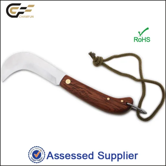 Professional Beautiful Rose Wood Handle Folding Garden Knife/ Gardener Knife With Cord