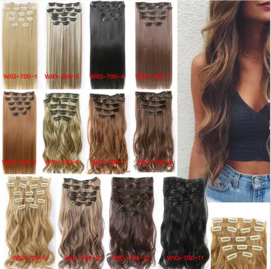 16 clips 5 hair pieces high temperature fiber clip in synthetic hair extension