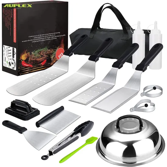 Outdoor 20Pcs Cooking Griddle tools Kit Teppanyaki Bbq Accessories Set with Carry Bag