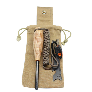 Waxed Canvas Bag with Fire Starting Kit: Fatwood, Flint Steel, and Ferro Rod for Bushcraft