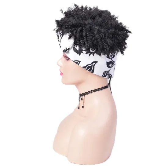 Free Sample Wholesale Heat Resistant Kinky Curly Afro Short Wig Non Lace Wig Synthetic Hair Headband Wigs For Black Women
