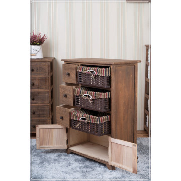 Recyclable Wooden Storage Cabinet Wicker Basket Drawers