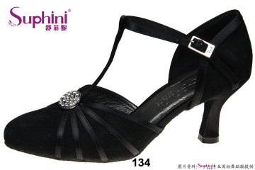 Low Heel Black Ballroom Dancing Shoes women 134 with Rhinestome