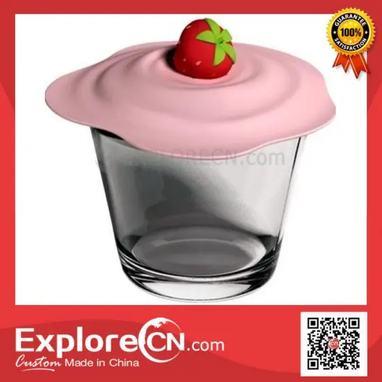 Stawberry cover double wall glass water cup
