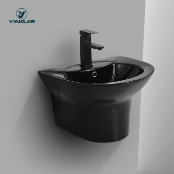 Glossy Black Semi-Pedestal Bathroom Basin