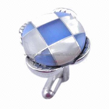 925 Silver Cufflinks, Made of Brass and Natural Shell, 60pcs MOQ, OEM and ODM Orders are Welcome