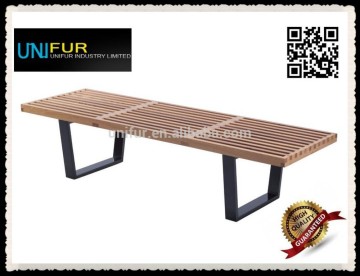 Replica modern cheap medium size wood base platform bench for indoors and outdoors