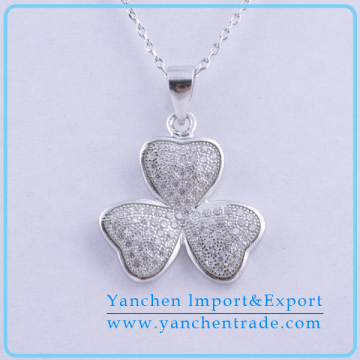 Fashion Design Crystal Three Leaf Floral Shape Sterling Silver necklace