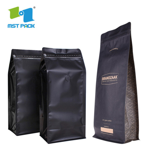 Ekologicky přátelský kkaft papír čtvercové ploché kávové tašky s ventilem a ziplokem