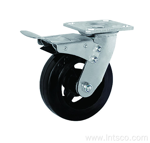 Heavy Duty Rubber on Iron Total Brake Casters