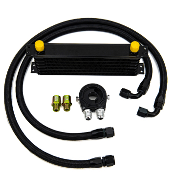 Universal 7 Row Oil Cooler Kit with AN10 Transmission Adapter and Braided Hose
