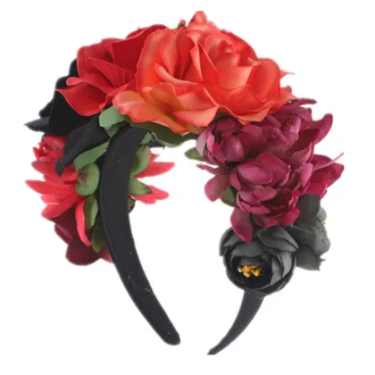 Mexican Floral Headband - Day of the Dead Headband, Rose Flower Crown, Costume Accessory