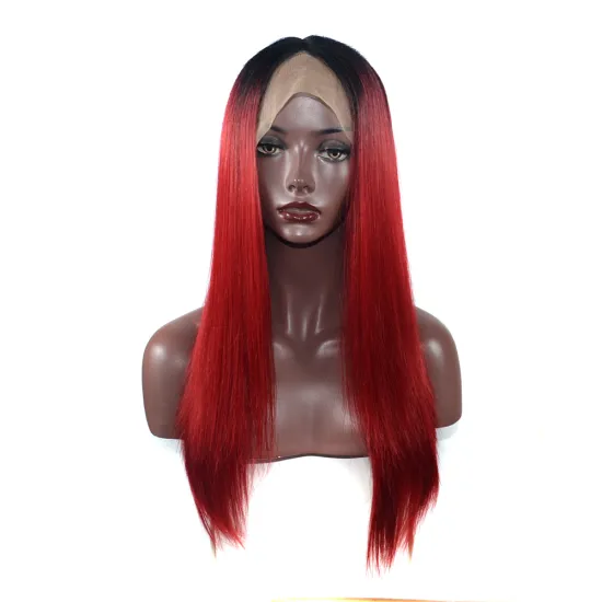 AliLeader Long Straight Black Red Ombre Lace Front Wig With Synthetic Hair