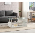 Mesa de café de vidrio con estante para sala de estar