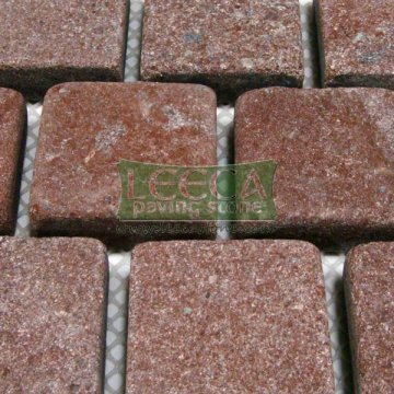 Red tumbled stone cubestone on mesh