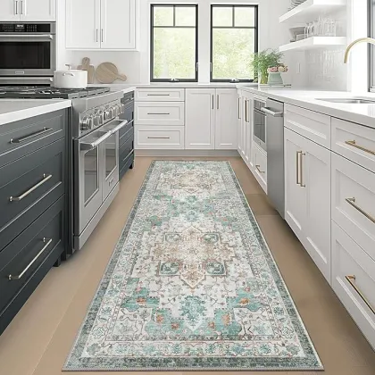 Cyan Color 2x6ft Machine Washable Runner Rugs