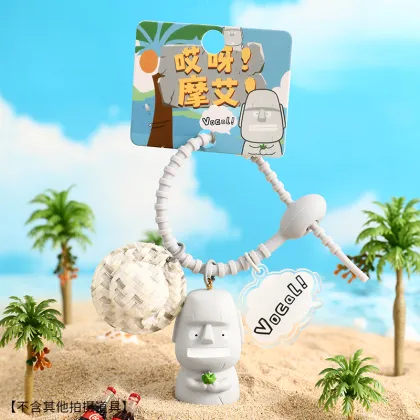 Oops Moai Keychain Doll - Cute Cartoon Bag Pendant with Carabiner