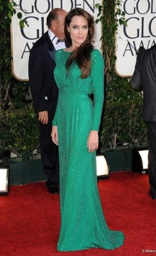 Angelina Joile Green Sequined Long Sleeves Party Dress Red Carpet Dresses at Golden Globe TPD224