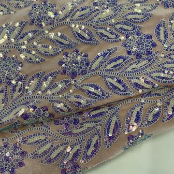 Winter Multicolor Sequins Embroidery Fabric On Velvet