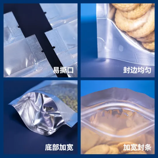 Zip tear notch top standing up barrier aluminum foil packing pouches