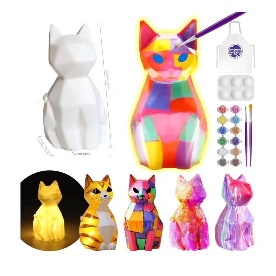 DIY Geometric Cat Art Craft Kit: Glow-in-the-Dark Lamp Painting Supplies