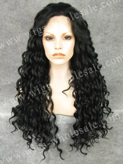 Wholesale Lace front silk top synthetic wig Curly black N18-1