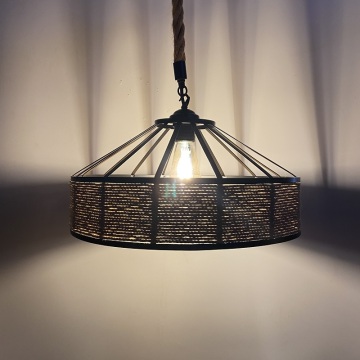 Modern Creative Rattan Pendant Light - Black Ceiling Lamp with Hemp Rope Chandelier