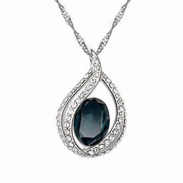 Rhodium-plated crystal pendant necklace, Austrian stone, nickel- and lead-free