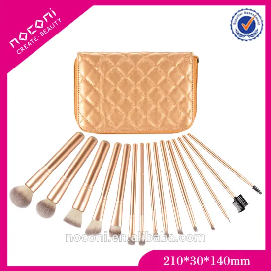 Free Sample Guangzhou Factory Cheapest OEM Professional 15pcs Golden Cosmetic brush set With Golden PU Pouch