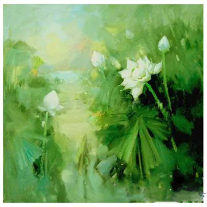 Oriental Style Lotus Flower Oil Painting