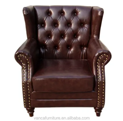 High Back Wing Chair Presidential Top Grain Leather Club Chair